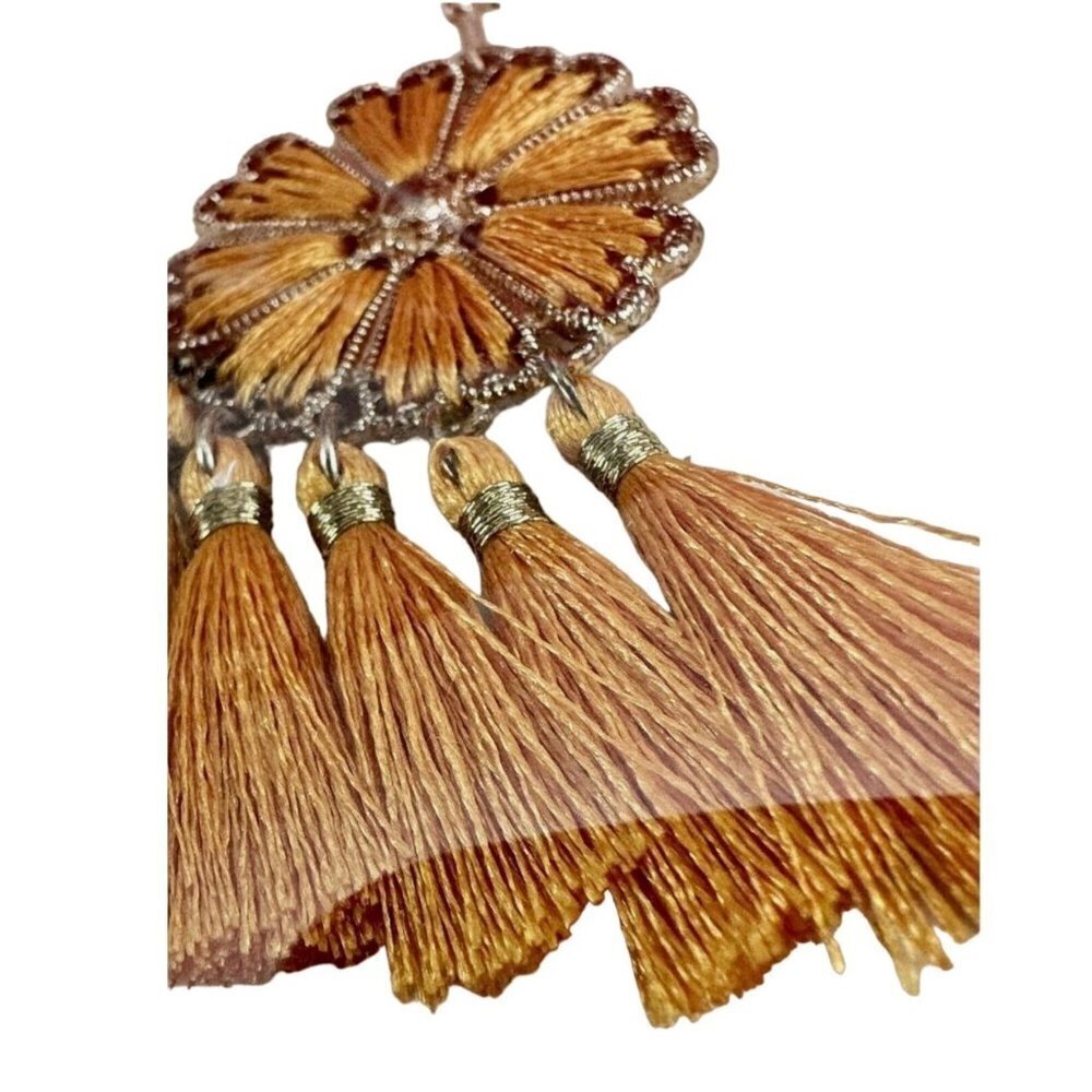 Noir Earrings Orange Tassel Drop Dangle Light Weight Floral Boho 2" Fringe NEW - Picture 7 of 15